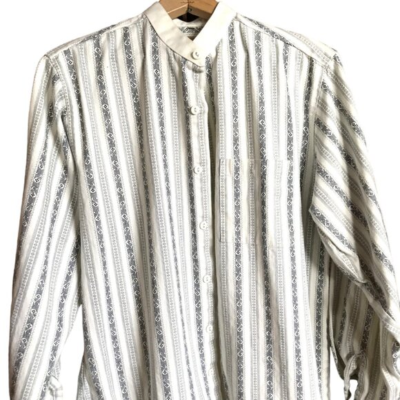 Wah Maker Nehru Collar Button-Down Shirt: Vintage 80s Paisley Navy White Size M - Picture 10 of 10